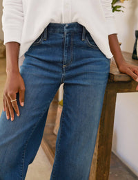 Frank & Eileen East Galway Long Gaucho Jeans in 1999 blue wash - women's jeans - detail view