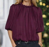 Naked Zebra - Round Neckline Accent Billowy Blouse