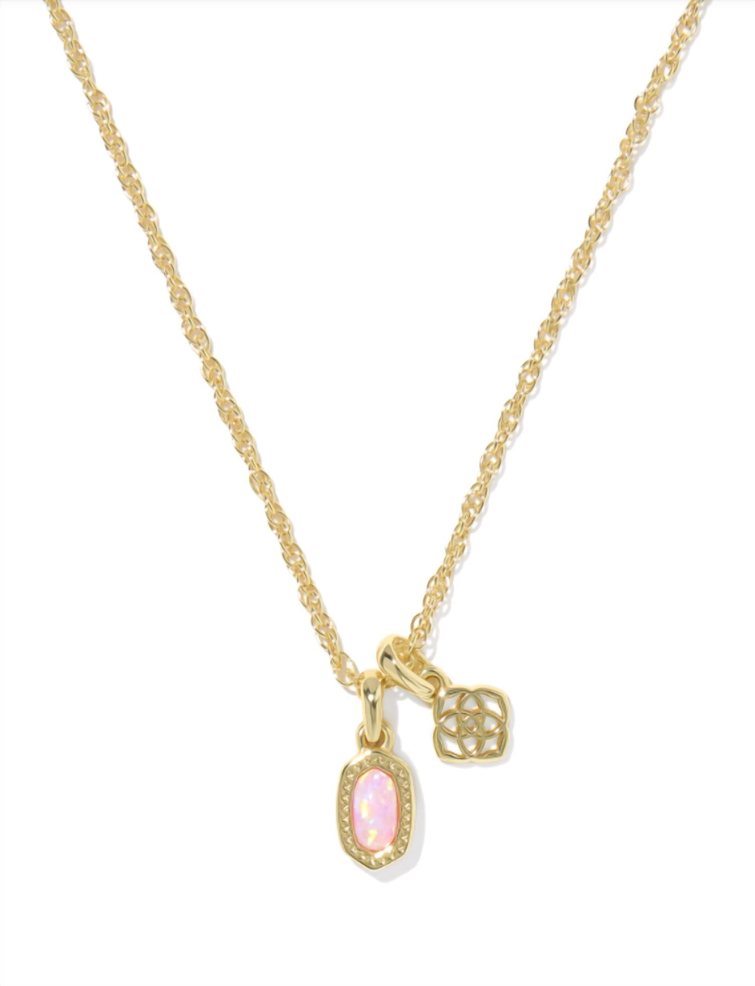Kendra Scott Mini Elisa Dira Necklace in gold light pink lab grown opal - women's jewelry