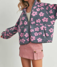 Buttermelon Daisy Fleece Sherpa Jacket in grey pink - women's jacket - alternate view