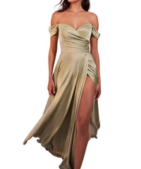 Cinderella Divine - Off Shoulder A-line Satin Dress