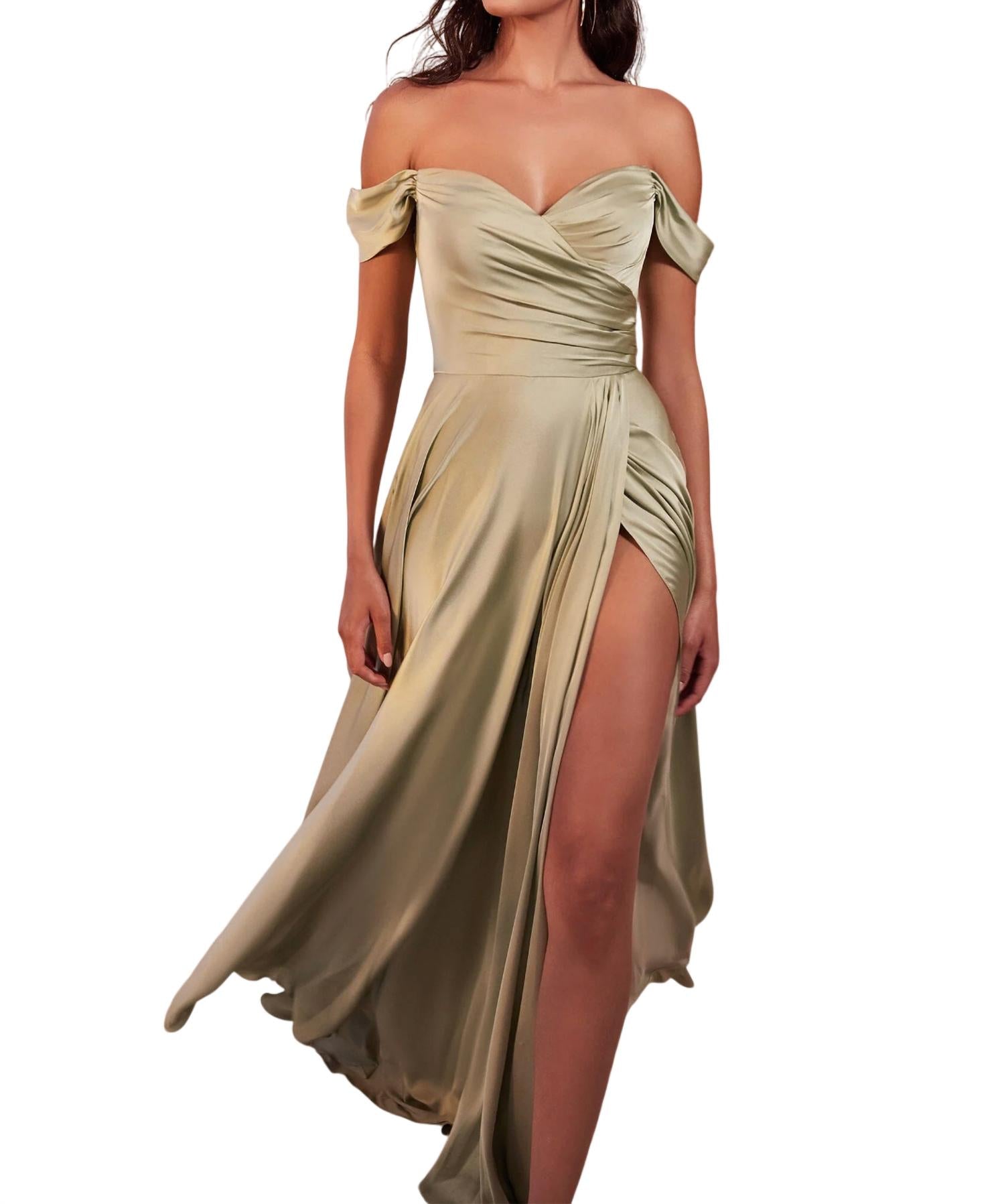 Cinderella Divine - Off Shoulder A-line Satin Dress