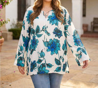 Karen Kane Keyhole Side-slit Sleeve Tunic Top - Plus in floral print - women's shirt - view 4