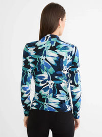Nic + Zoe GIVEMY KNIT WRAP TOP in green multi - women's long sleeve top - alternate view