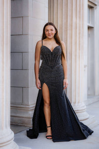 Sherri Hill Fitted Hot Fix With Corset Bodice Prom Dress in black - women's dress - alternate view