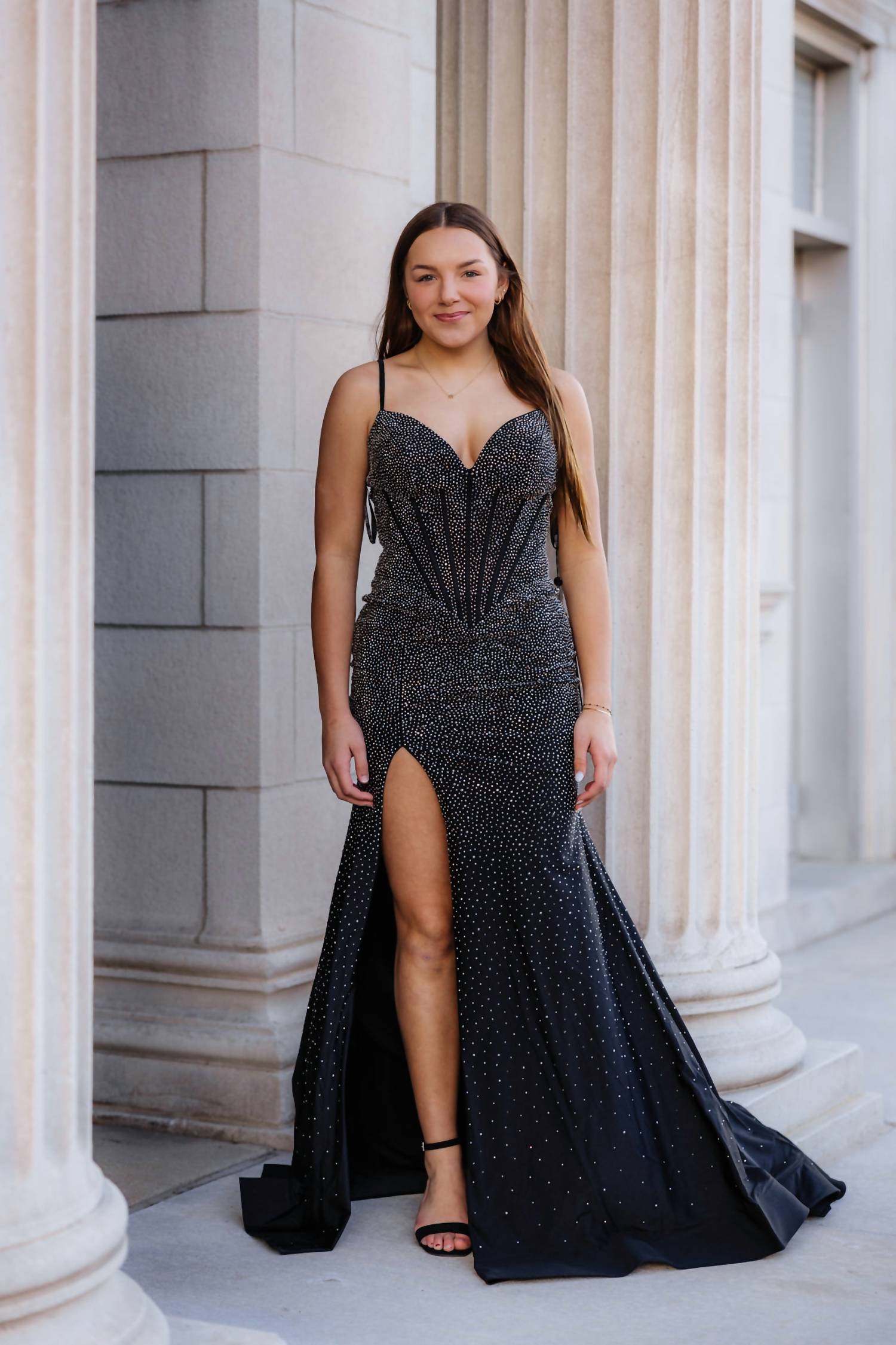 Sherri Hill Fitted Hot Fix With Corset Bodice Prom Dress in black - women's dress - alternate view