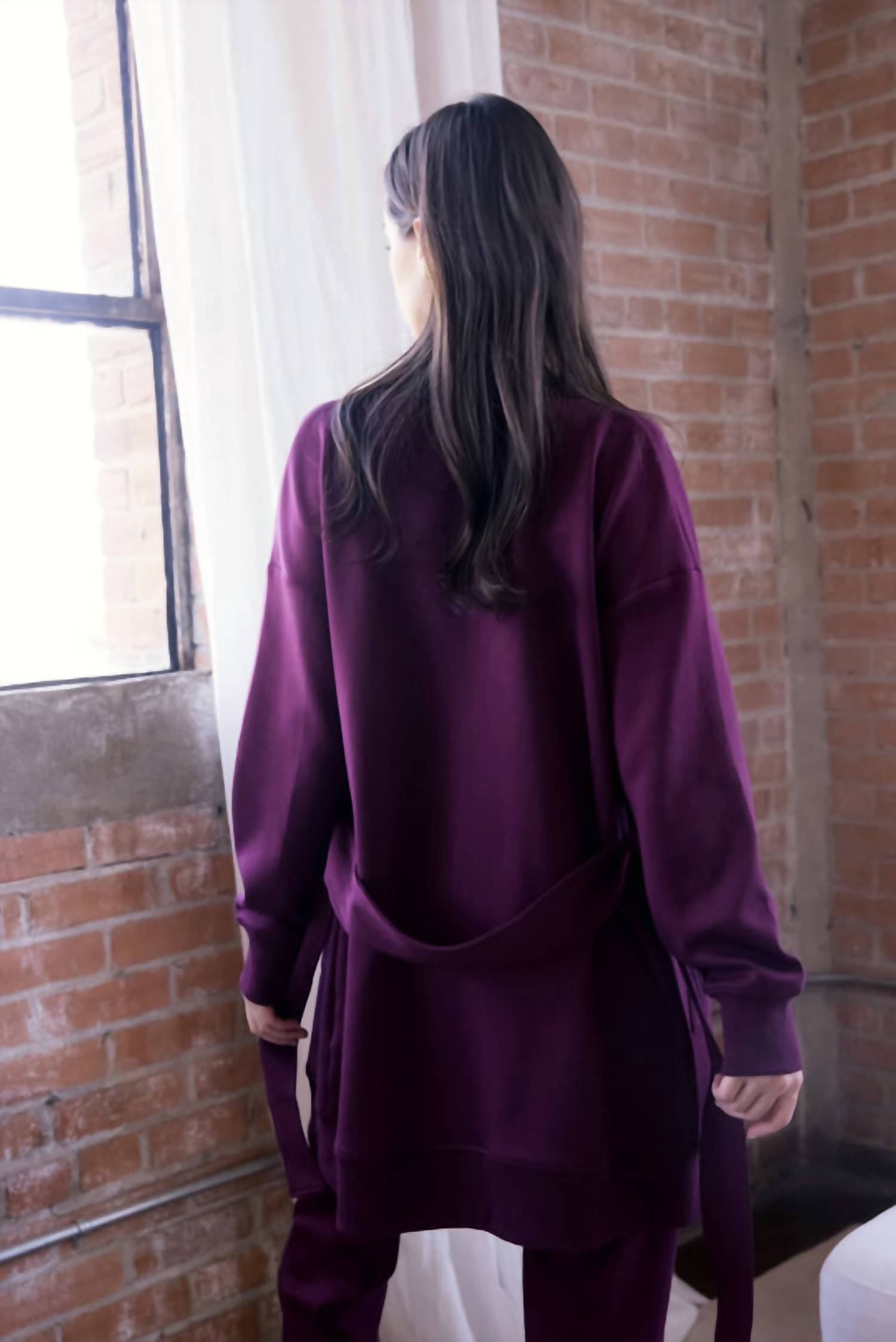 P.CILL Ribbed Contrast Robe in port - women's intimate - alternate view