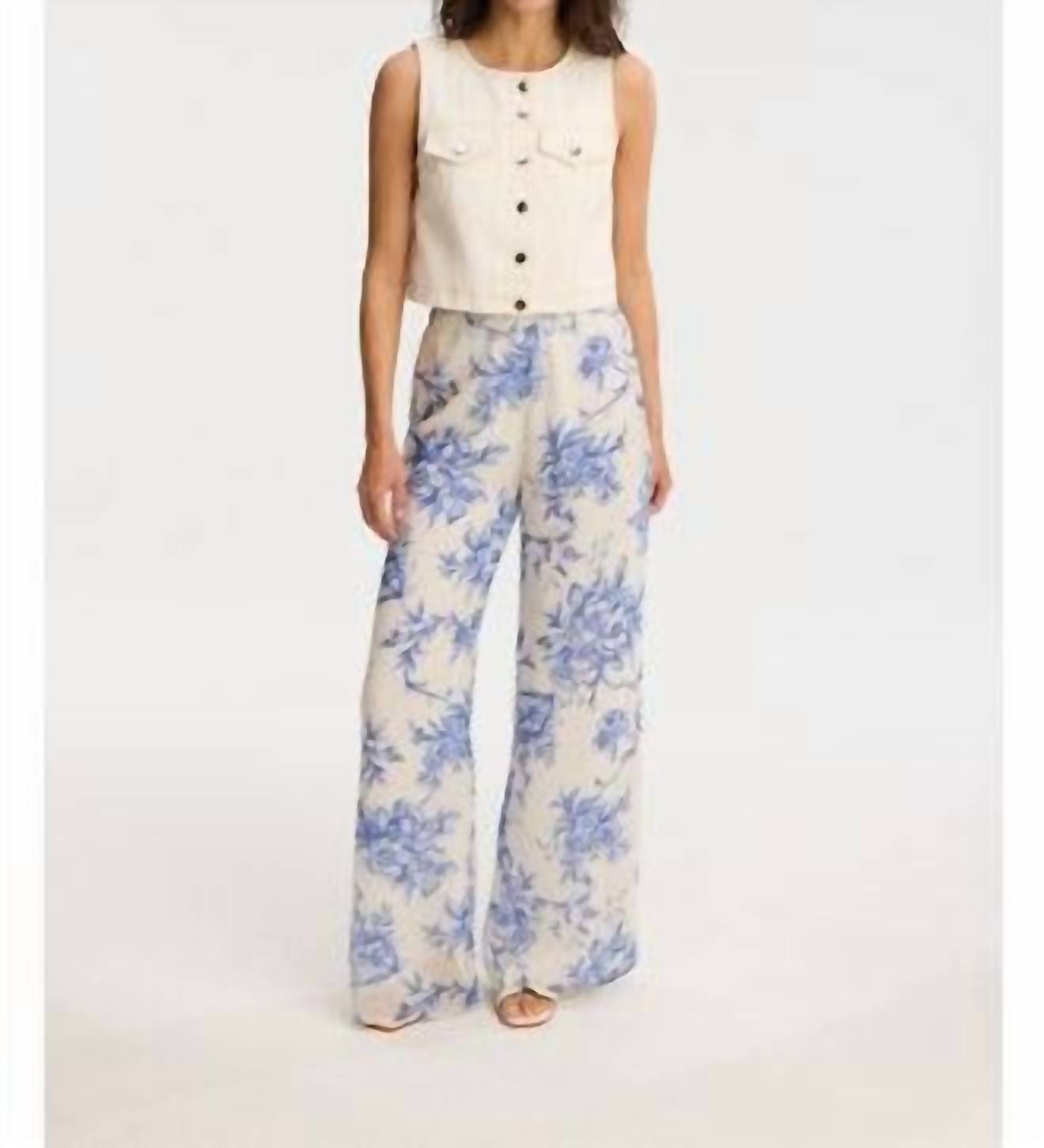 Allison Meli Wide Leg Pants in blue floral - women's pants