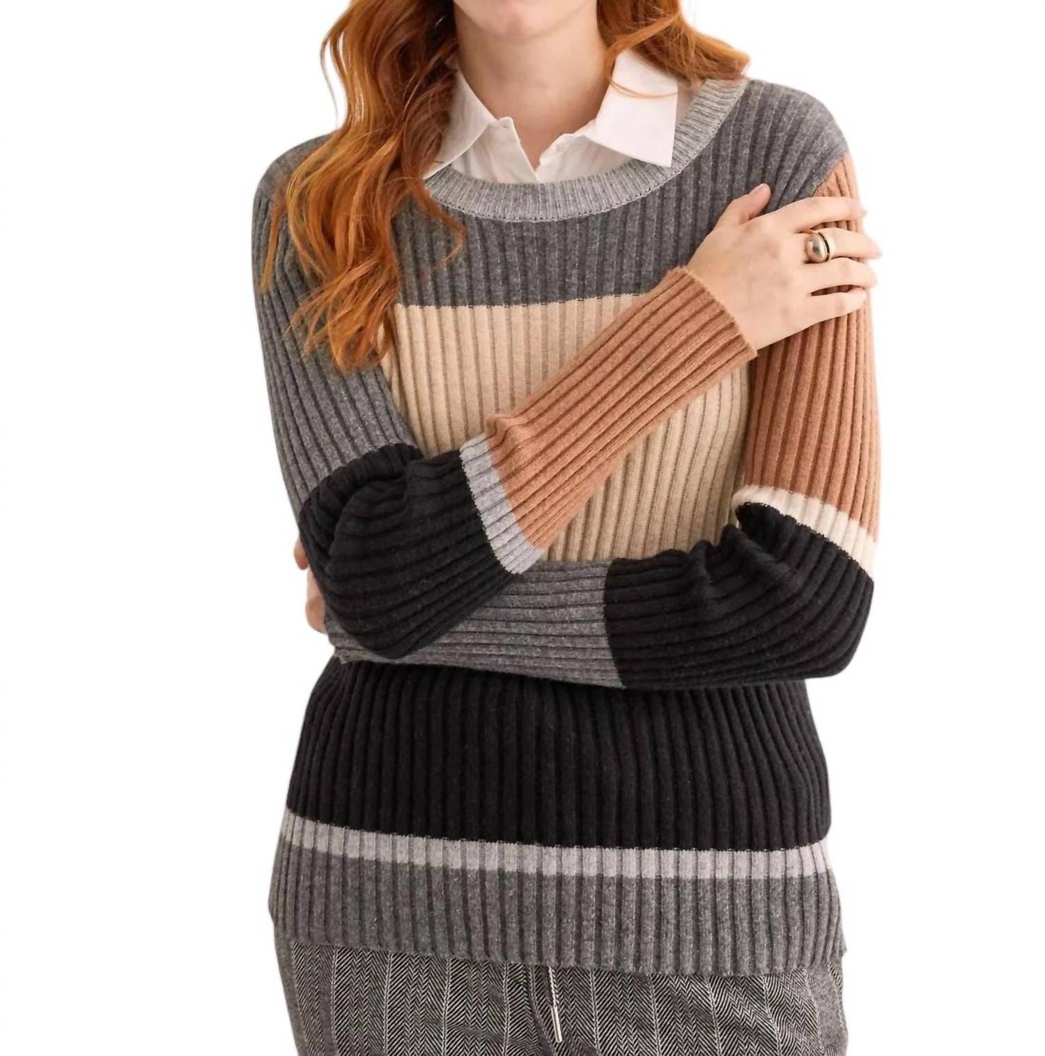 Tribal - Crew Neck Colorblock Sweater