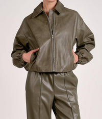 ELAN Classic Bomber Leather Jacket in pine green - women's jacket