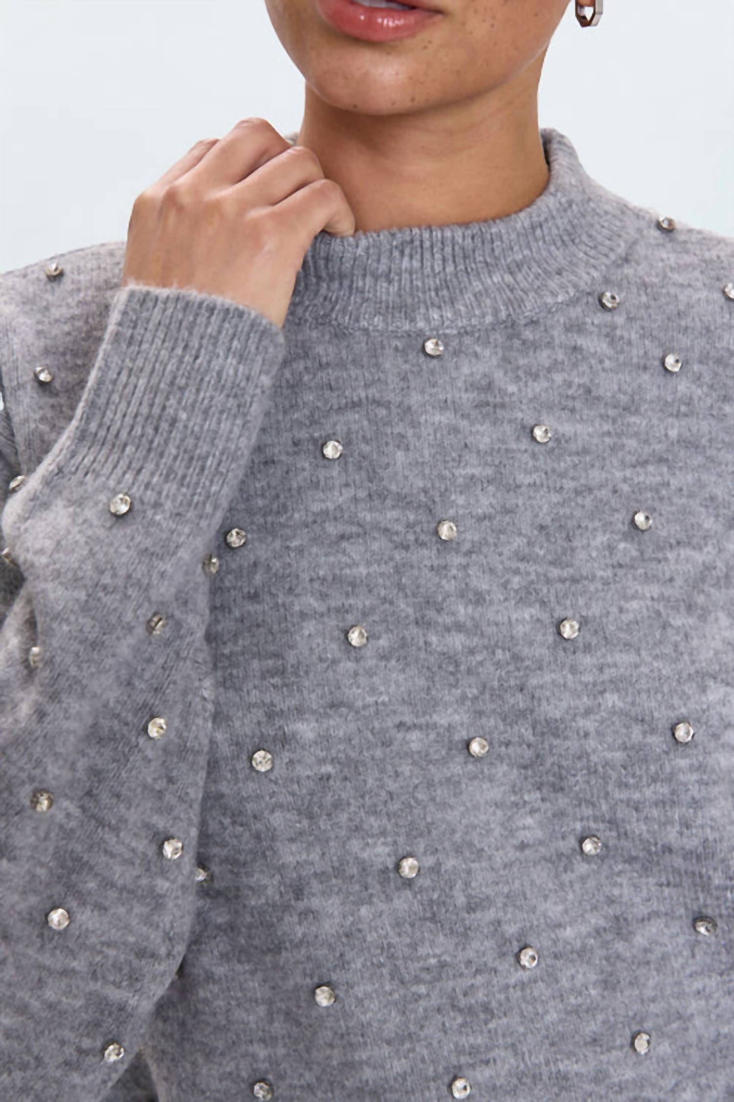 PISTOLA Aura Relaxed Crew Neck Sweater in charcoal - women's sweater - detail view