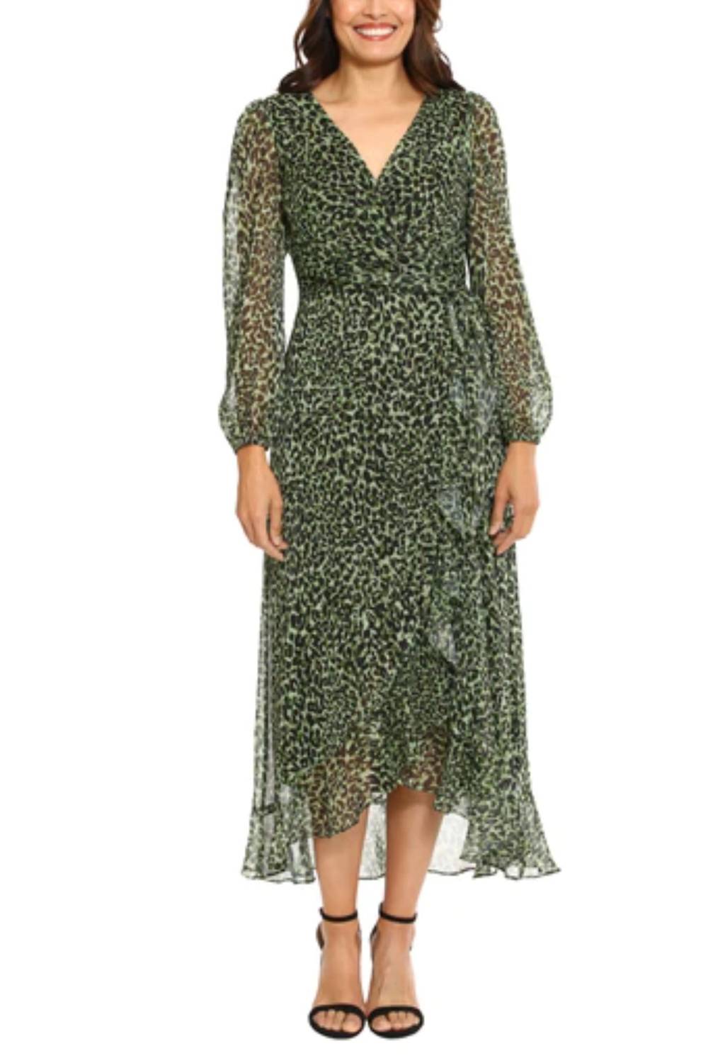 London Times - Animal Print Faux-Wrap Midi Dress