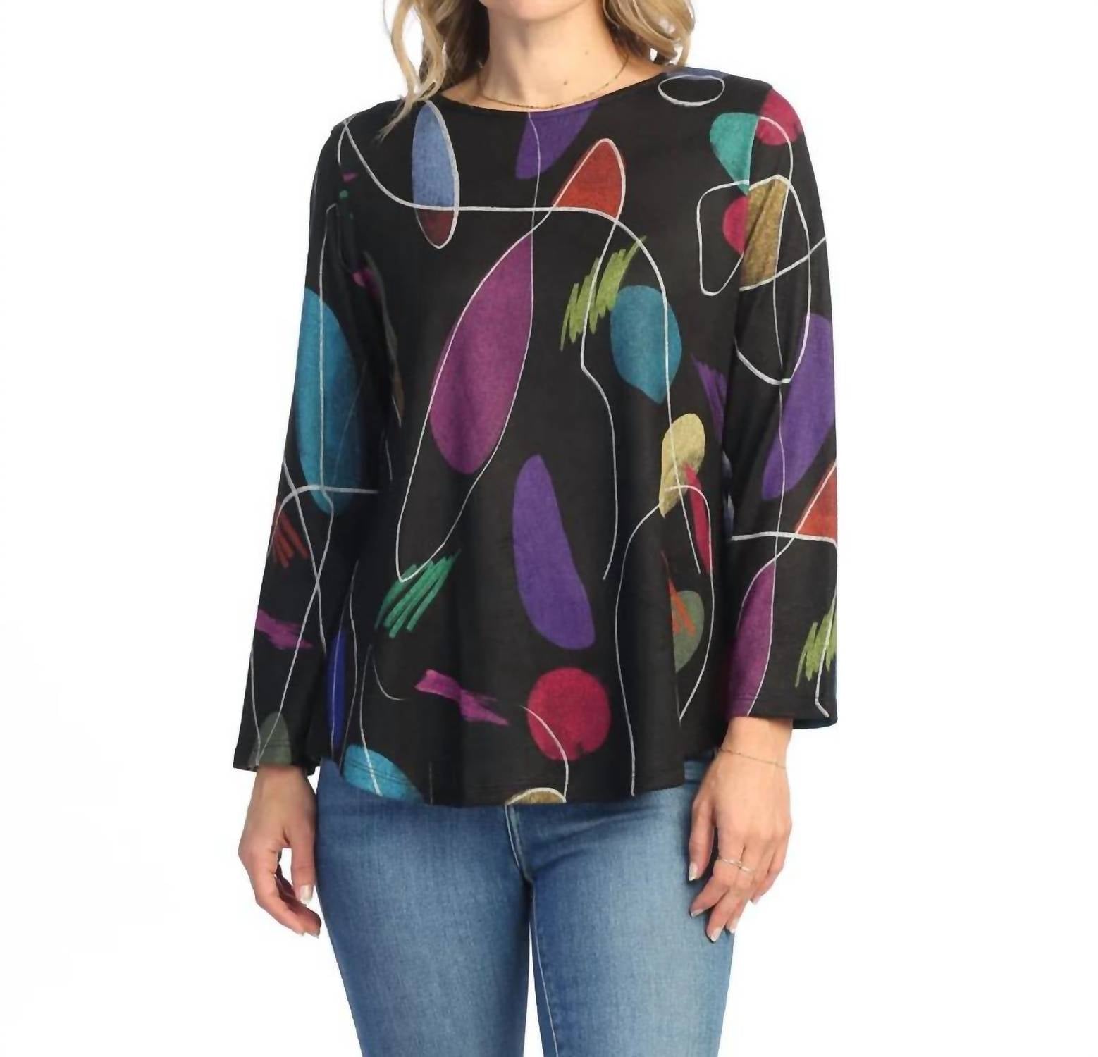 Jess & Jane Frolic French Brushed Round Hem Top in black - women's blouse