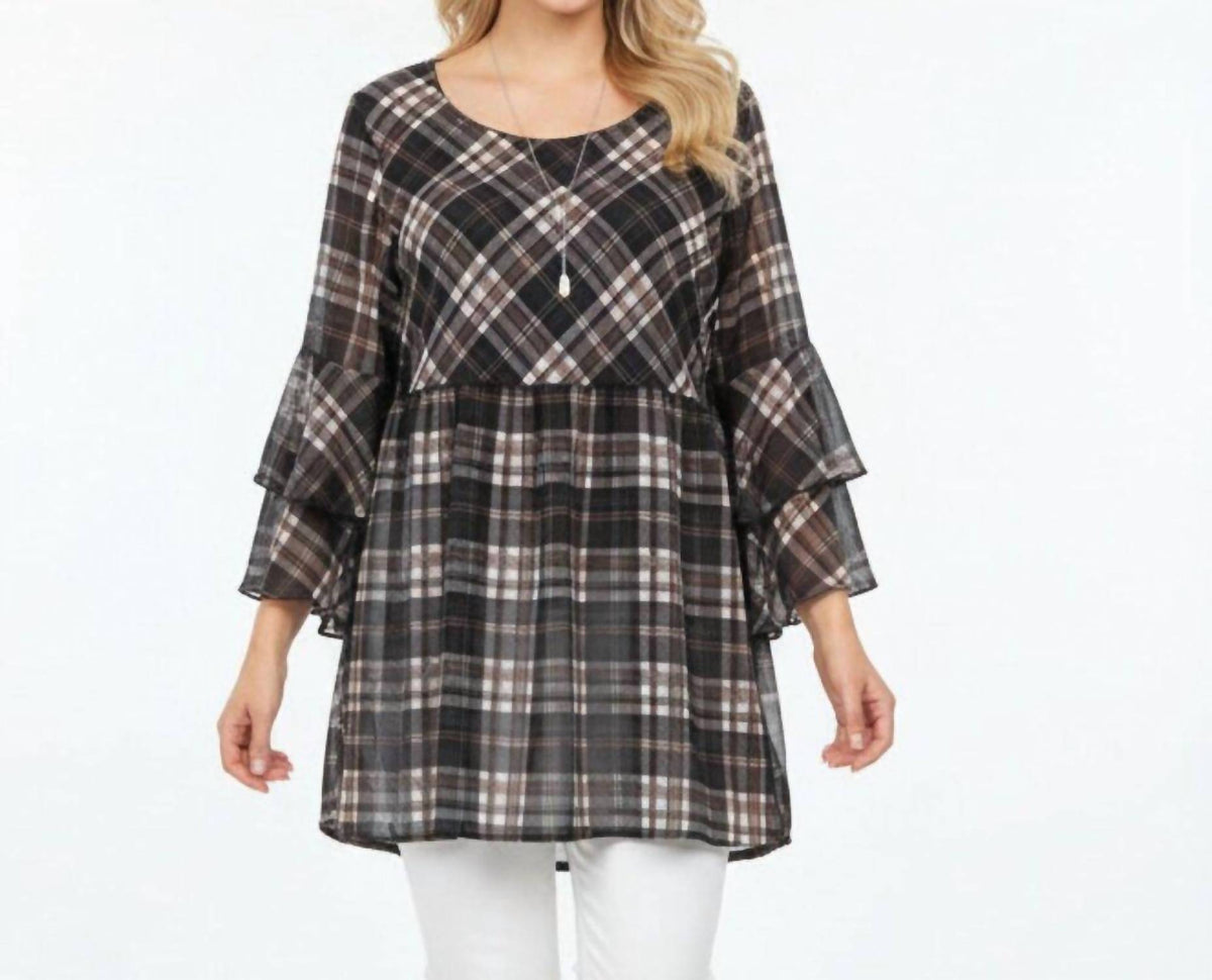 Suzanne Betro - Gingham Ruffle Sleeve Tunic Top