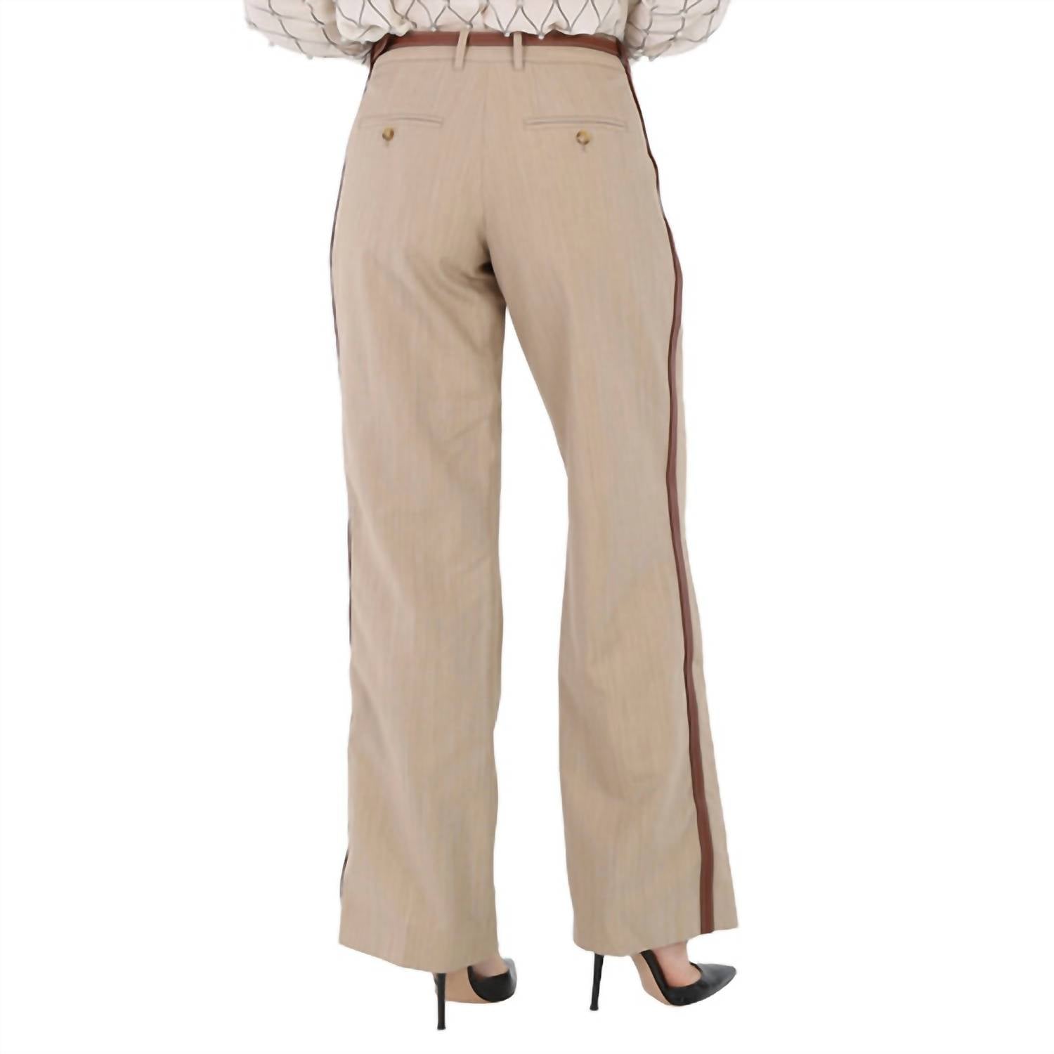 Burberry - Women's Wool Leather Striped Trousers