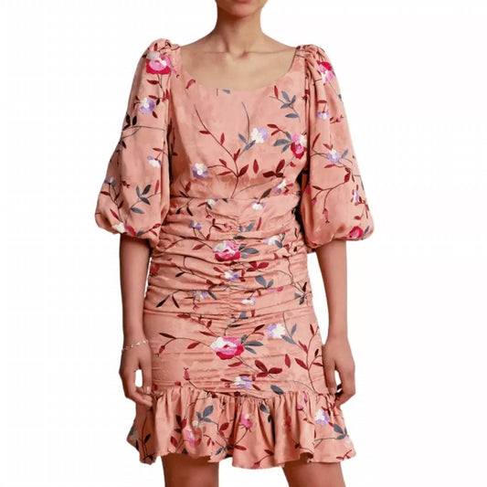 Bytimo - RUCHED FLORAL EMBROIDERED JACQUARD DRESS