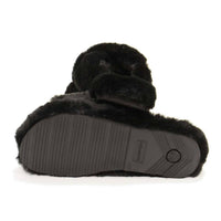 HUNTER Women's Faux Fur Flatform Crossover Slides in black - women's shoe - view 6