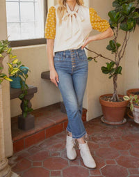 Voy - Sweetheart Tie Front Neck Suede Top