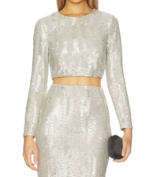 L'Agence - Rogan Crop Sequin Long Sleeve Top