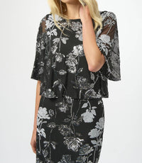 Joseph Ribkoff - Sequined Floral Mesh Top