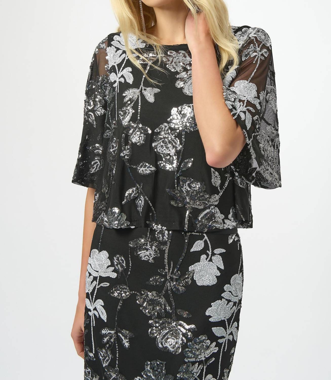 Joseph Ribkoff - Sequined Floral Mesh Top