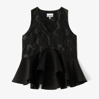 Ganni - Satin Cloque Sleeveless Peplum Blouse