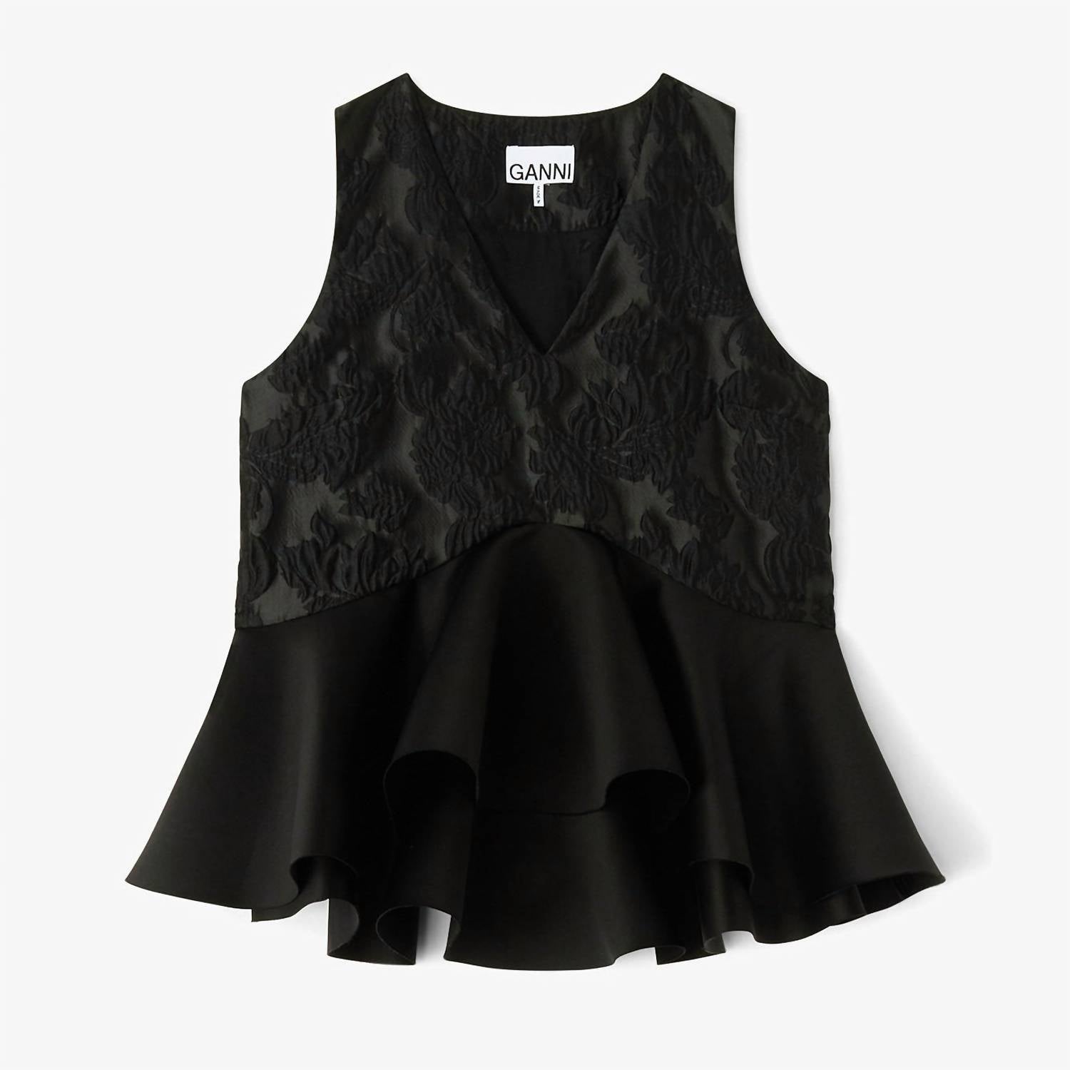 Ganni - Satin Cloque Sleeveless Peplum Blouse
