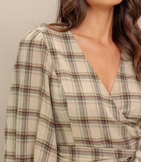 Flying Tomato - Plaid Flannel Wrap Blouse