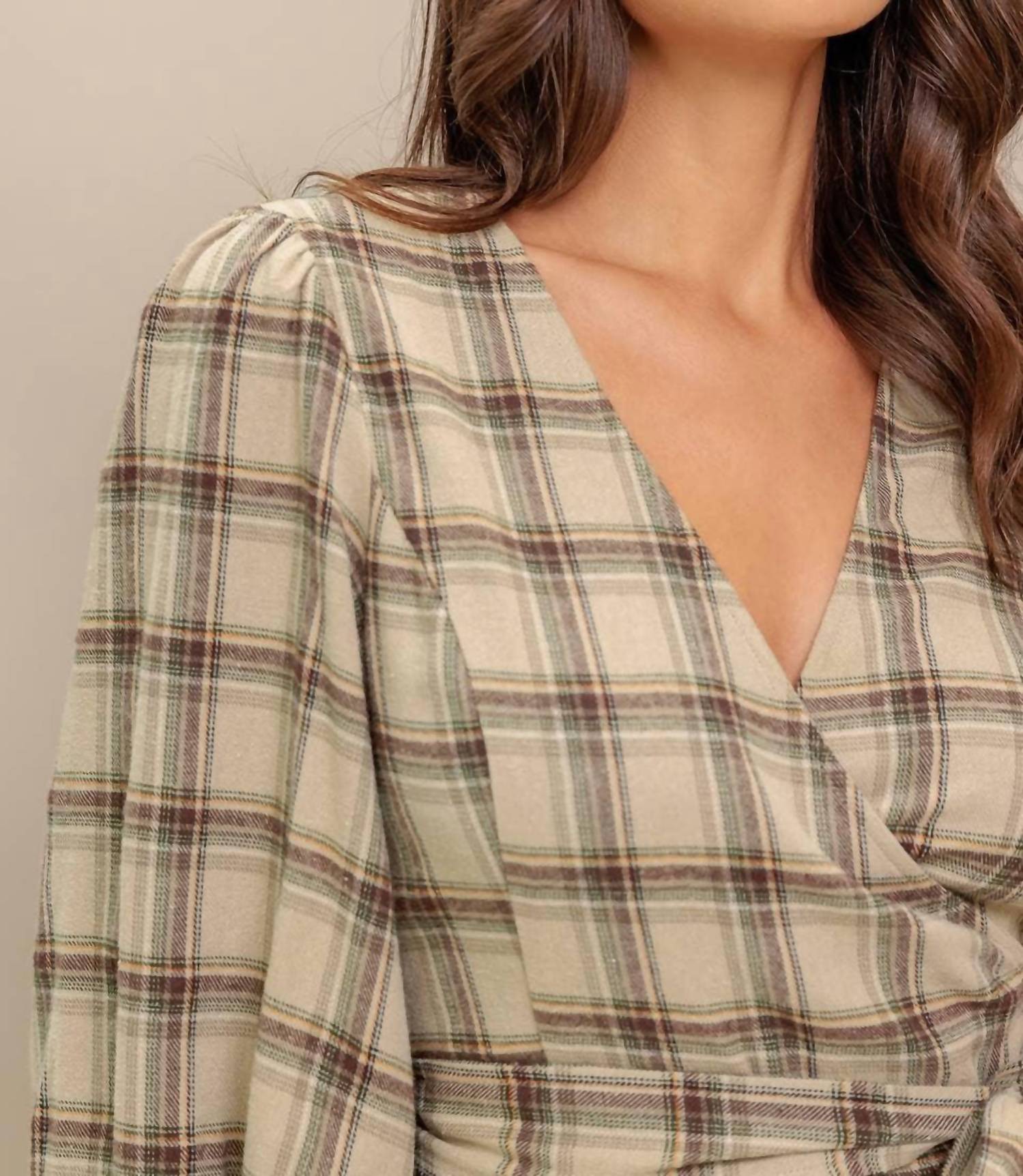 Flying Tomato - Plaid Flannel Wrap Blouse