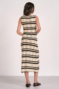 Elan - Striped Crochet Knit Midi Dress