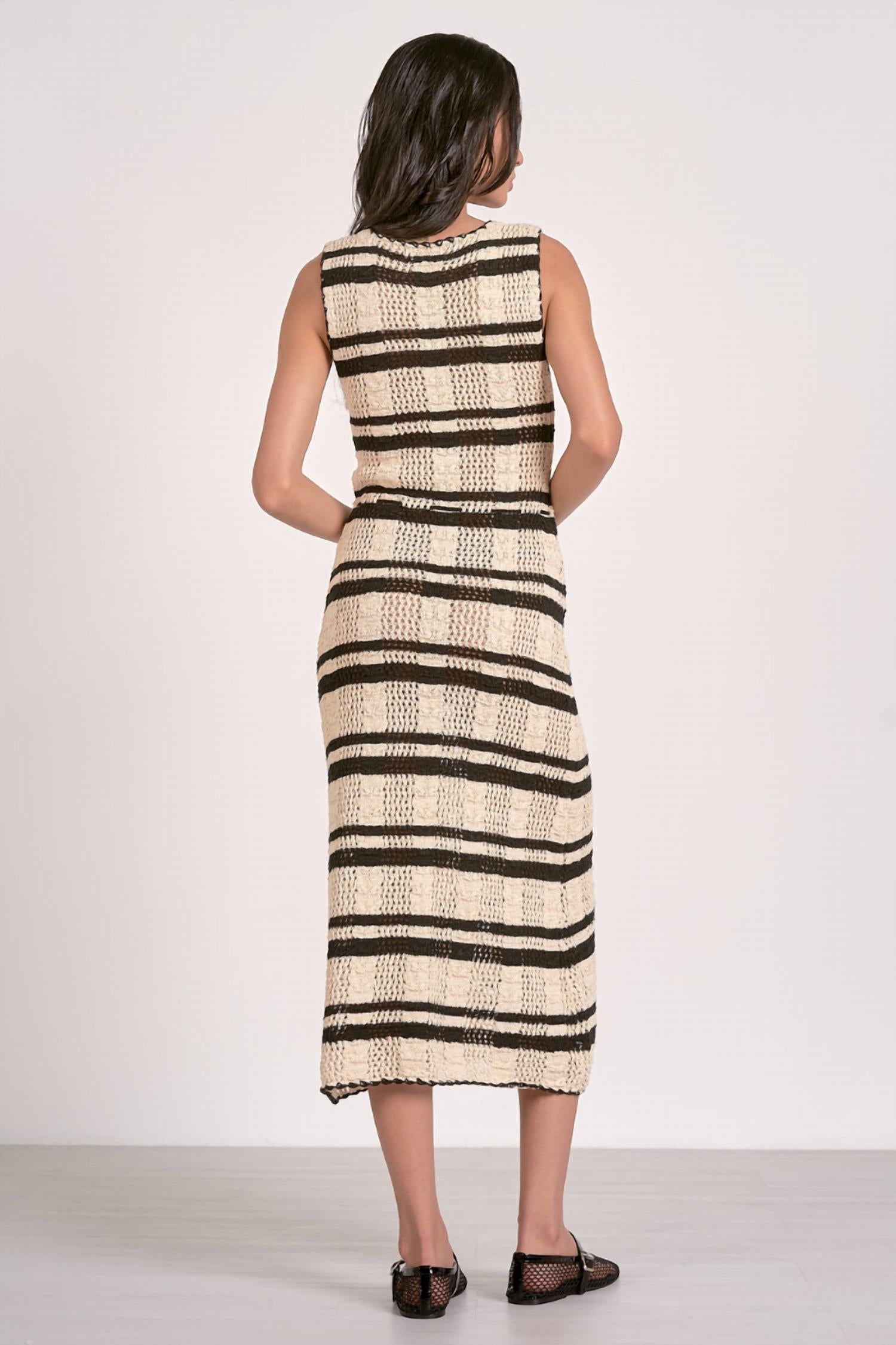 Elan - Striped Crochet Knit Midi Dress