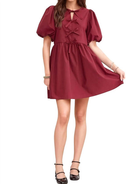 Entro - Dalila Puff Sleeves Bow Detail Mini Dress