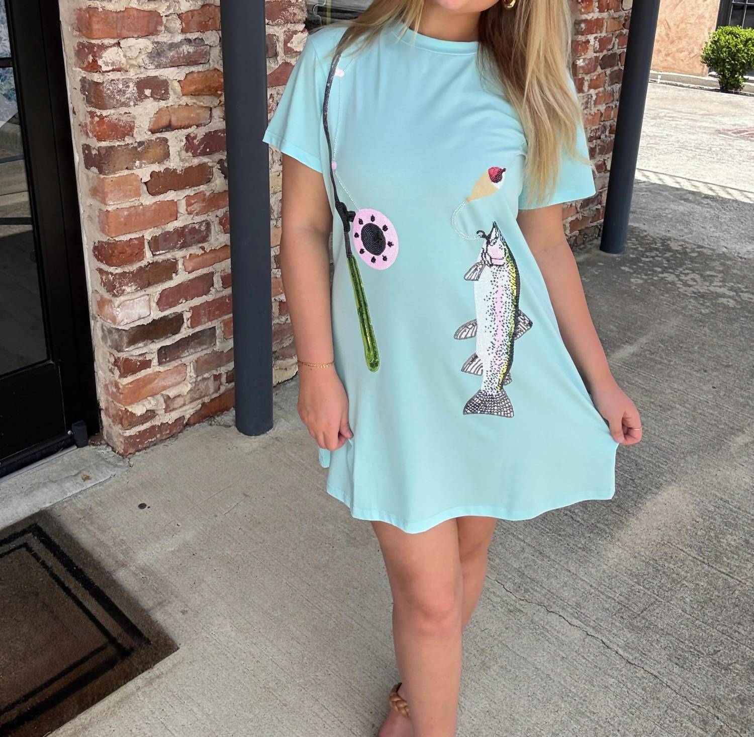 Queen Of Sparkles - Fish On Fishing Rod Tee Dress