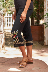 PAPARAZZI Viscose Embroidered Crop Pant in black - women's pants - detail view
