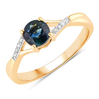 Diana M Jewels Women's Round Natural Blue Sapphire Fashion Ring (0.88 Ct) - Delicate in 14k yellow gold - women's jewelry