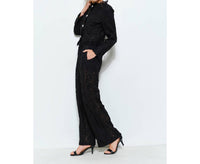 Ina Fashion - Lace Fringe Trim Pearl Button Cropped Jacket