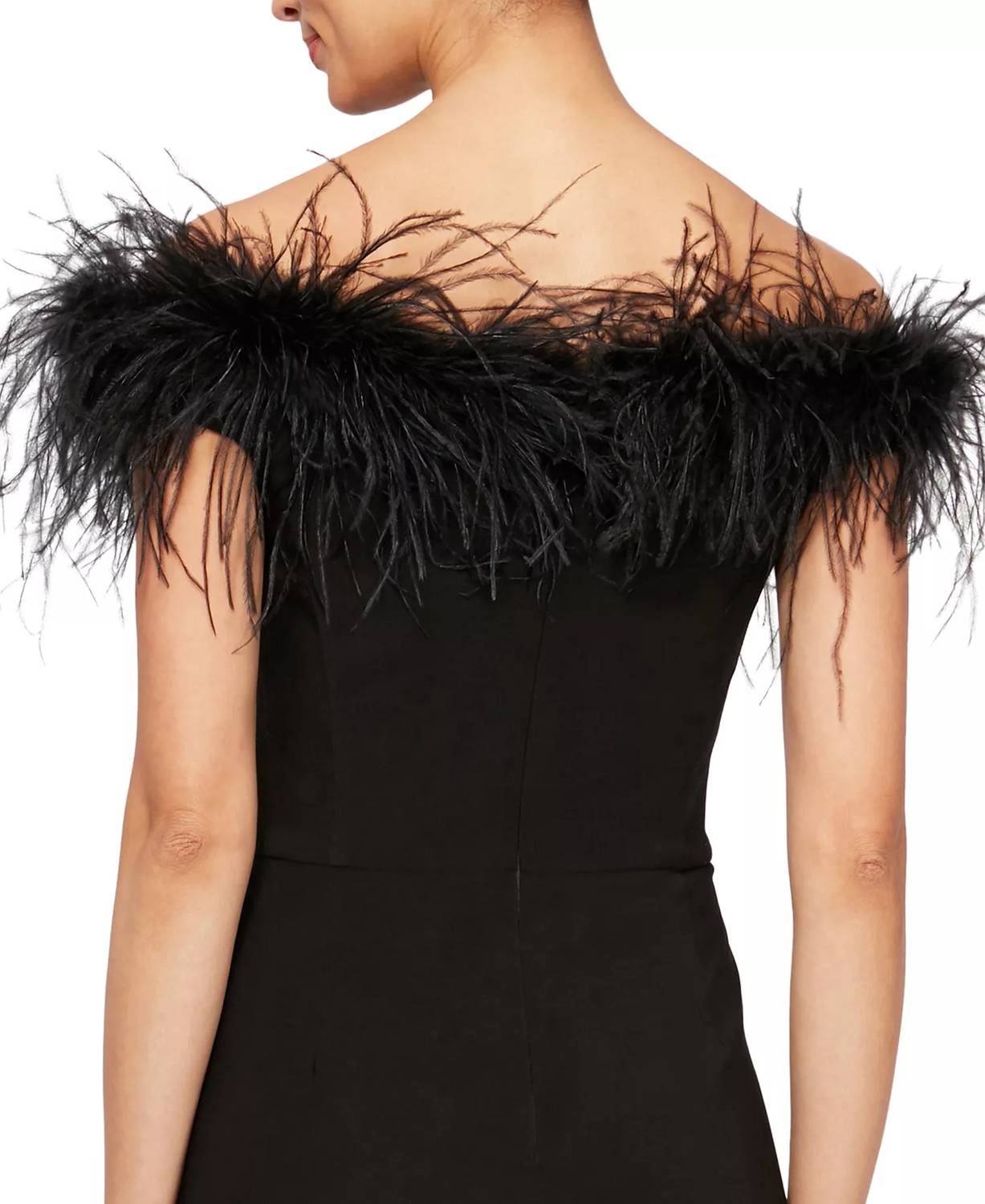 Alex Evenings - Long Off-the-shoulder Gown With Maribou Detail