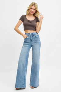 Risen - High Waist Wide Leg Front Yoke Detailed Jeans
