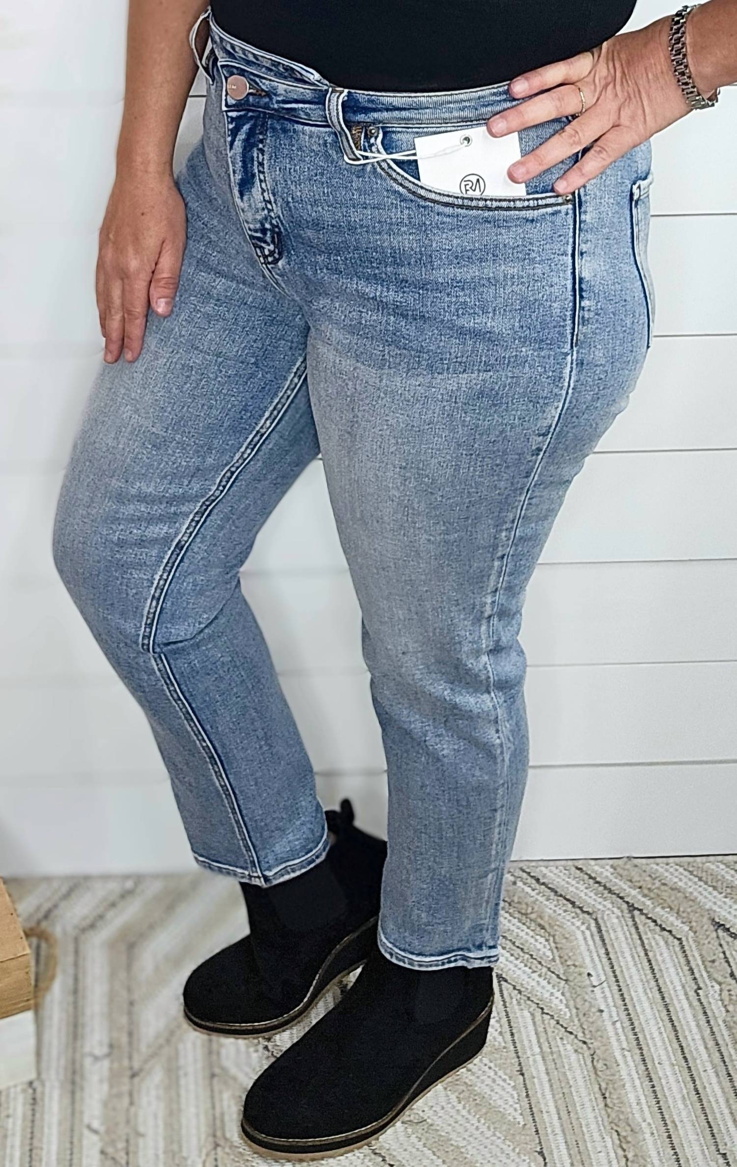 YMI Women's Rfm Dylan Tummy Control Straight Leg Jean Cross Front in blue - women's jeans - view 6