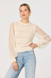 Astr - Ann Crochet Knit Balloon Sleeve Sweater