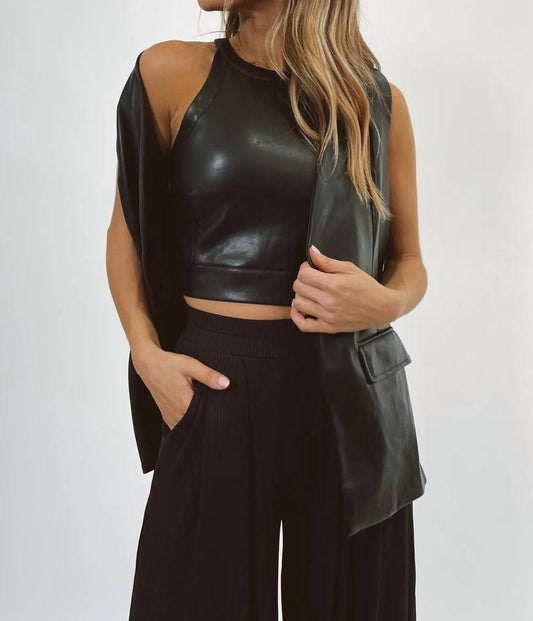 LACI LEATHER HALTER CROP AND VEST SET