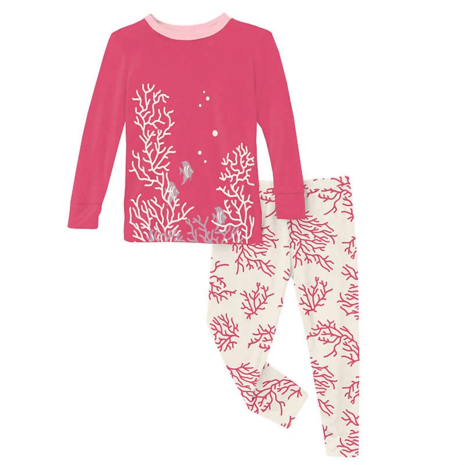 Kickee - Girls' Long Sleeve Graphic Tee Pajama Set