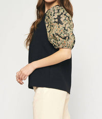 entro Floral Jacquard Sleeve Top in black - women's t-shirt - view 5