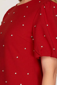She + Sky - Scattered Rhinestone Trim Short Dress