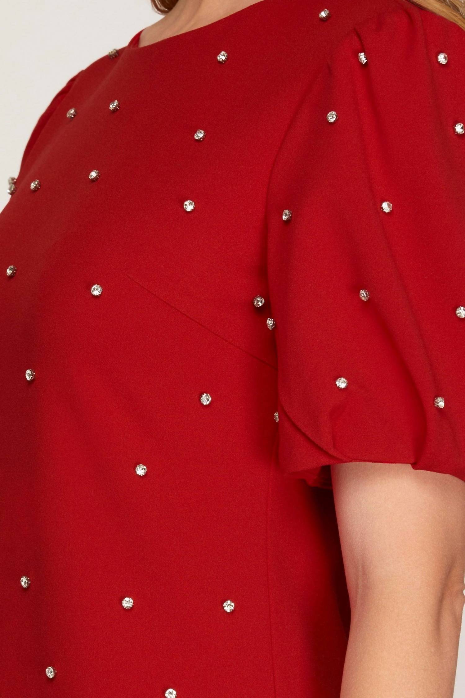 She + Sky - Scattered Rhinestone Trim Short Dress