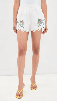 Moon River - Scallop Floral Embroidered Shorts