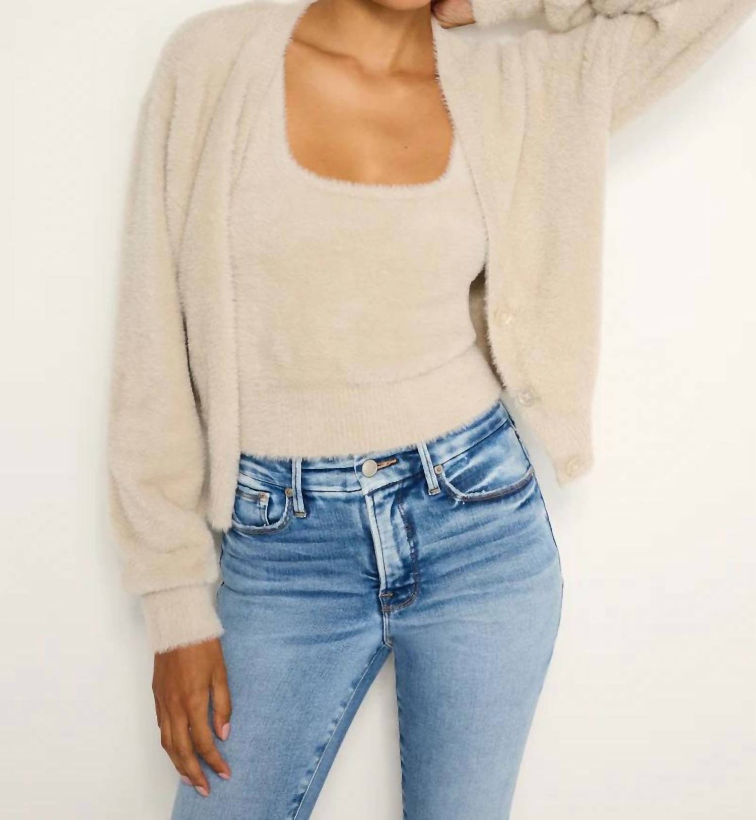 Good American - Fuzzy Cardigan Top
