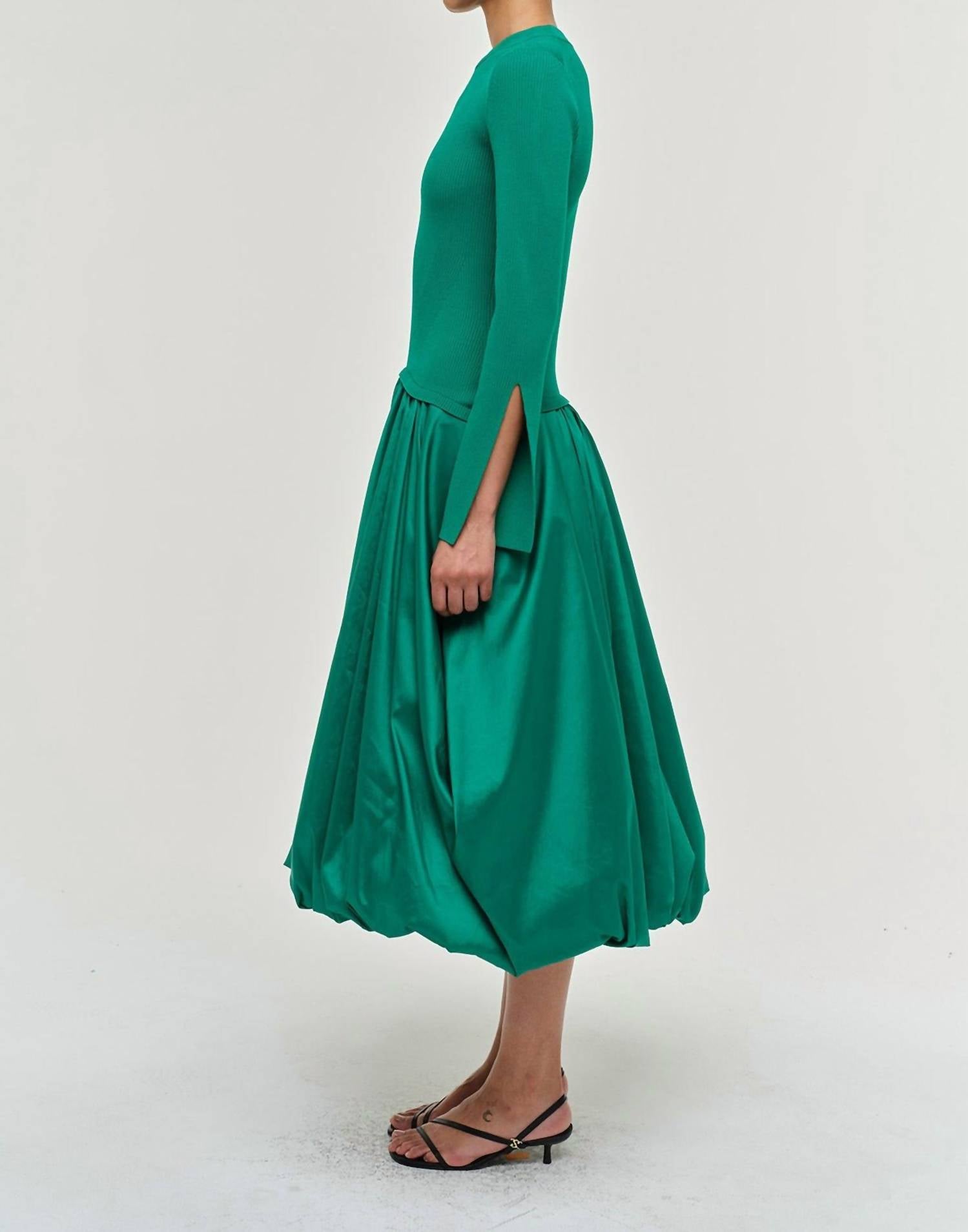 SIMKHAI Kenlie Taffeta Knit Midi Dress in kelly green 2 - women's dress - alternate view
