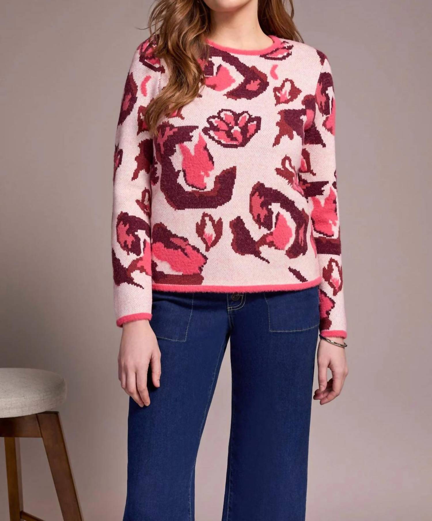 Tribal - Fuzzy Double Knit Crew Neck Sweater