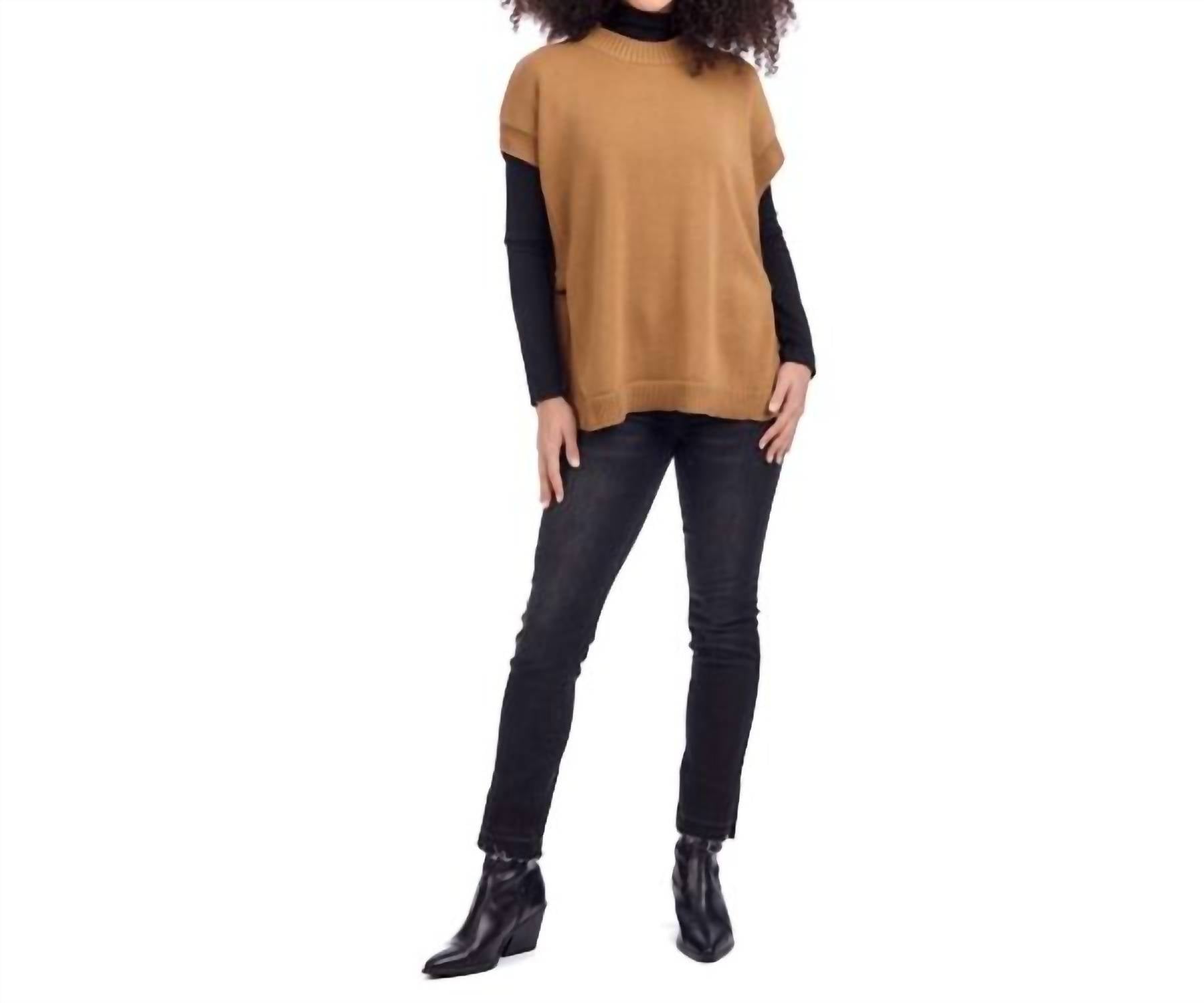 mudpie Ty Sweater Vest in tan - women's sweater